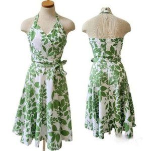 Zara Floral white/green Halter Cotton dress
